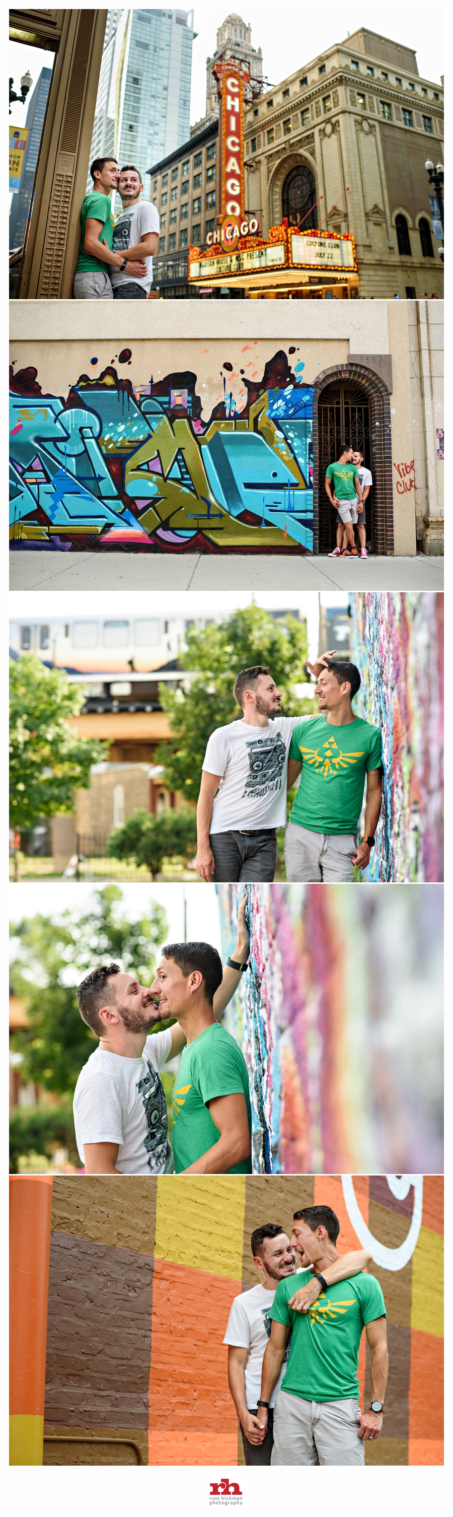 A gay couple in love share a kiss during their Chicago Engagement Session.